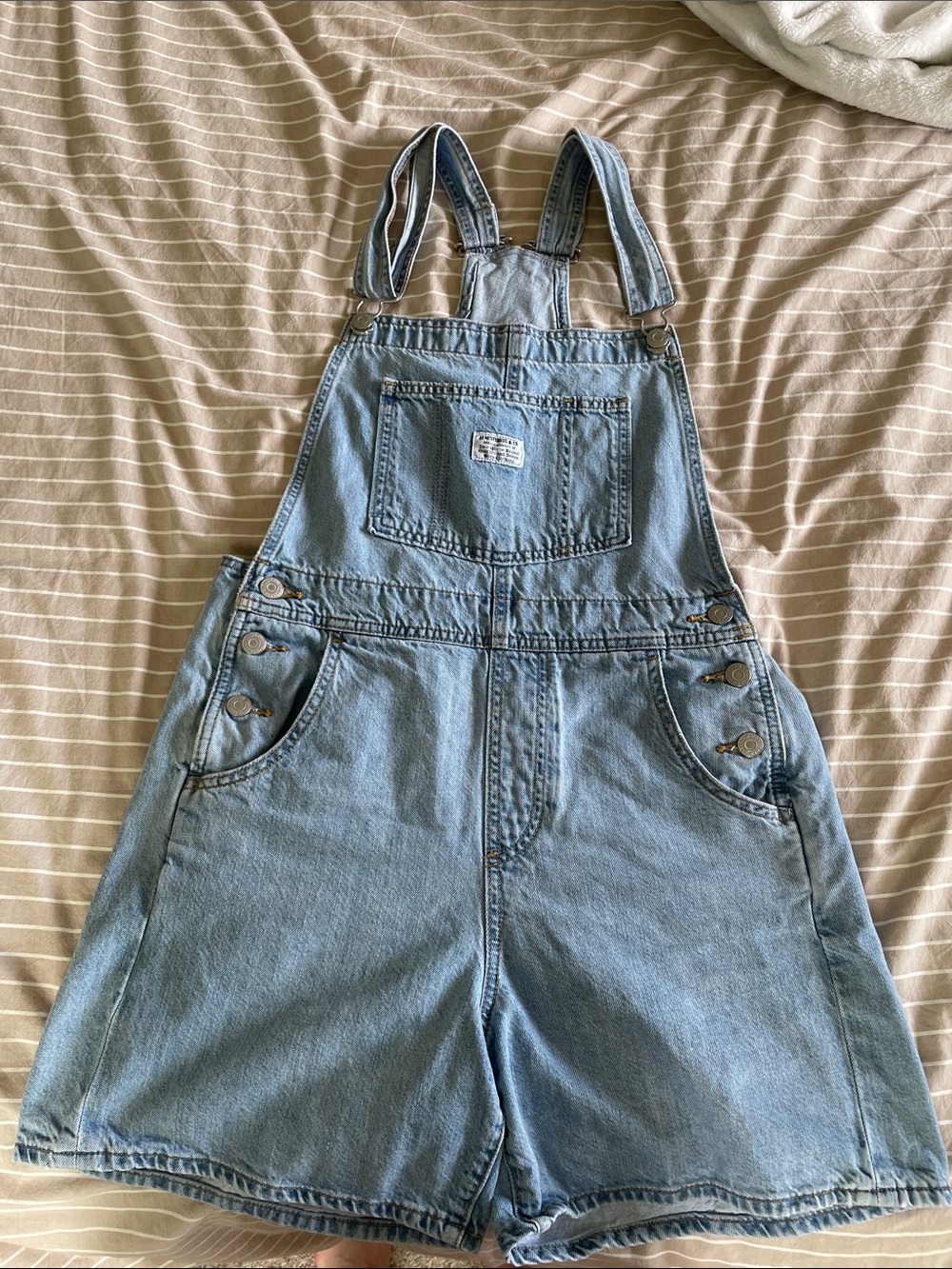Light Blue Denim Short Overalls Jumpsuit